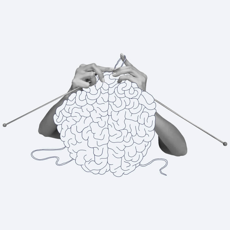 Mental health counselling Darwin Illustration of hands knitting a brain, representing mental health, emotional wellbeing and counselling support in Darwin